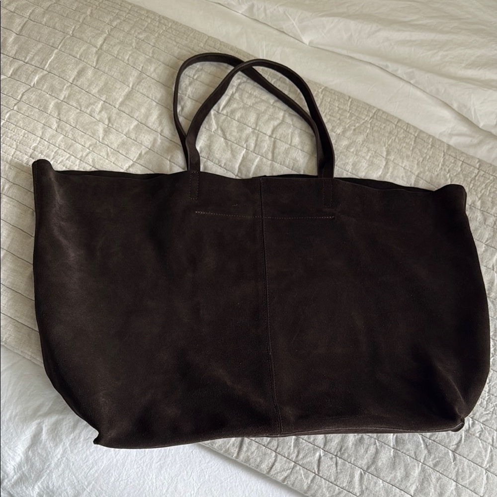 Dark Brown Suede Tote Bag Zara